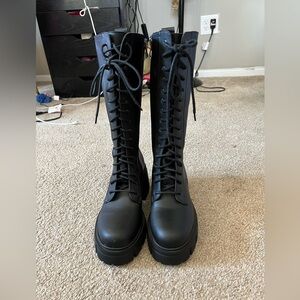 Black mid calf lace boots